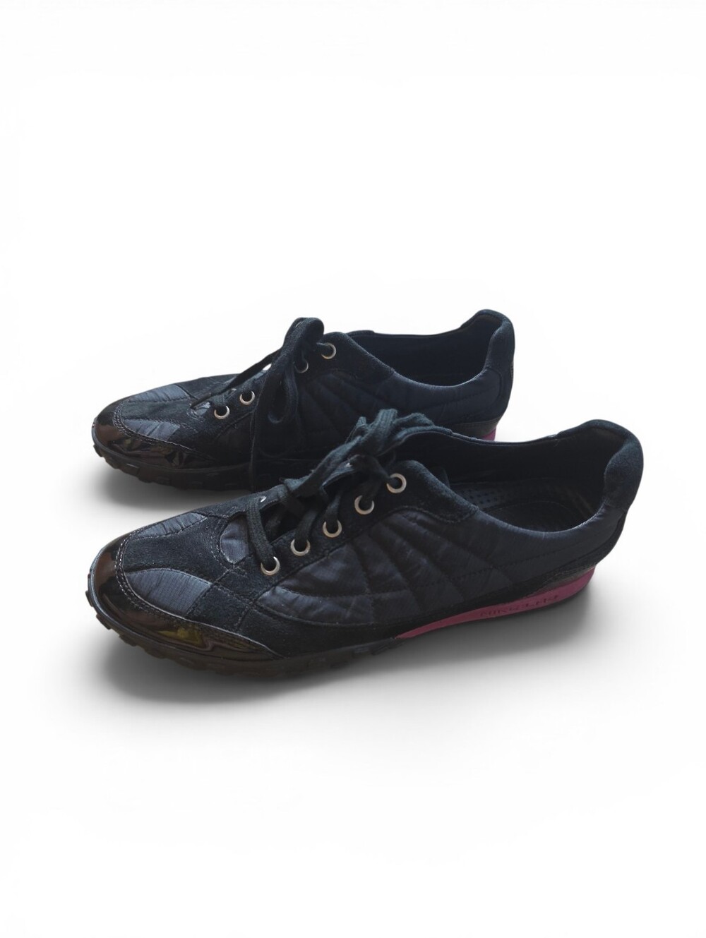 Cole Haan X Nike: Lab Black Lace-Up Quilted And Suede Sneakers Patent & Pink 7.5